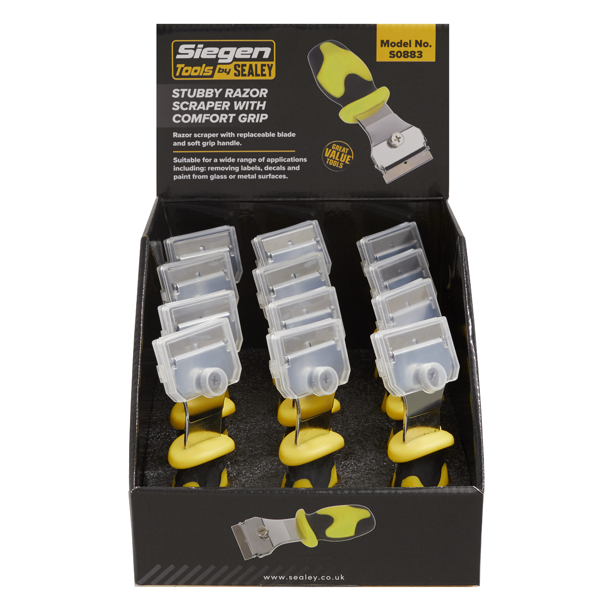 Sealey Stubby Razor Scraper with Comfort Grip - Display Box of 12 S0883