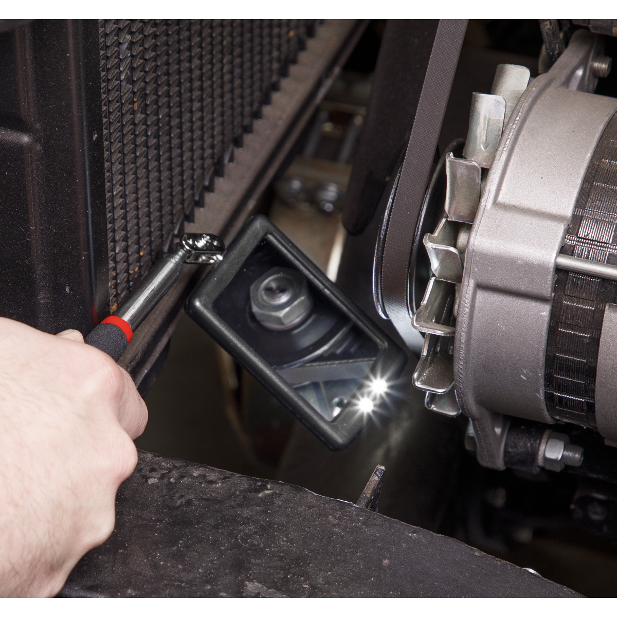 Sealey 52 x 83mm Telescopic Inspection Mirror with 2 LED Lights S0948