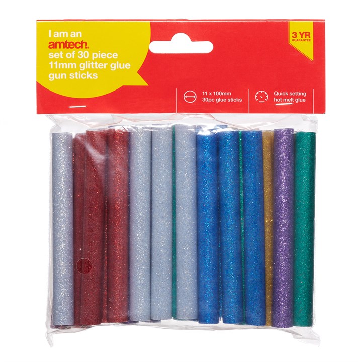 Amtech 11mm x 100mm Colourful glitter hot melt glue gun sticks (30 pack) S1878