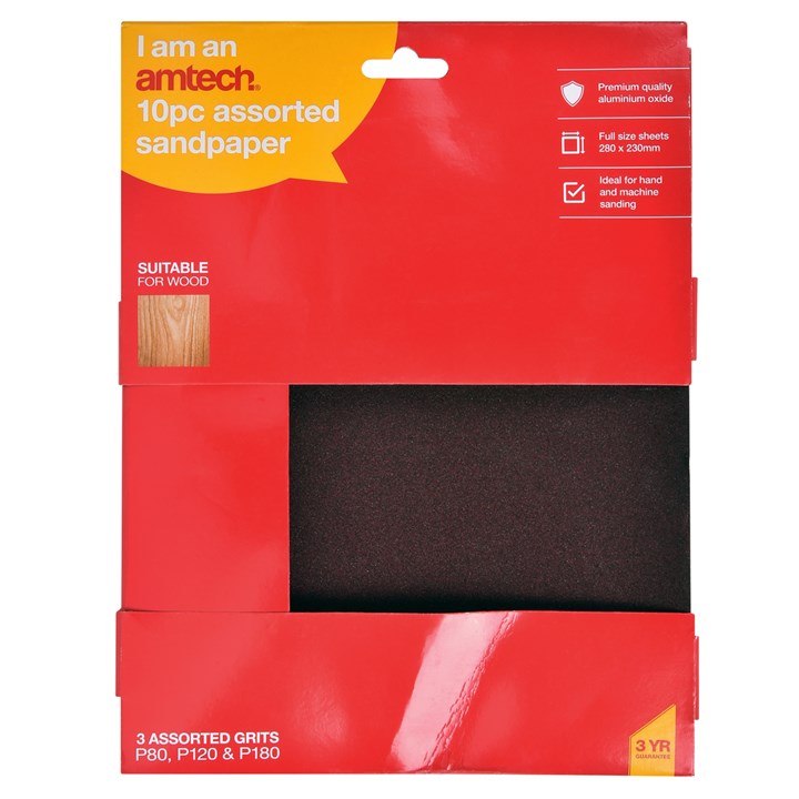 Amtech 10 Piece assorted sandpaper set (230mm x 280mm) S3855