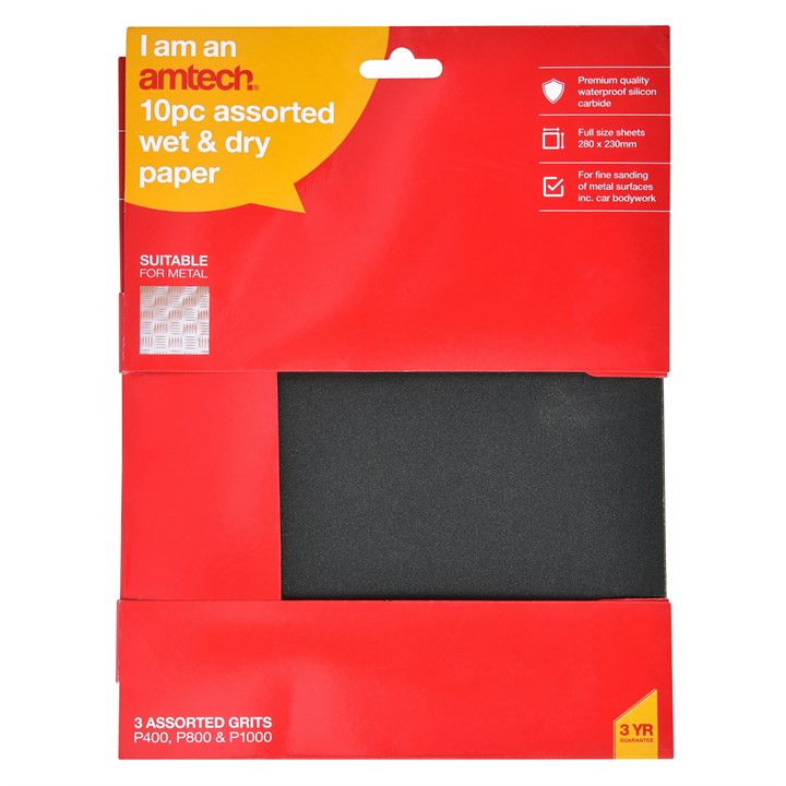 Amtech 10 Piece assorted wet and dry silicon carbide paper (230mm x 280mm) S3865