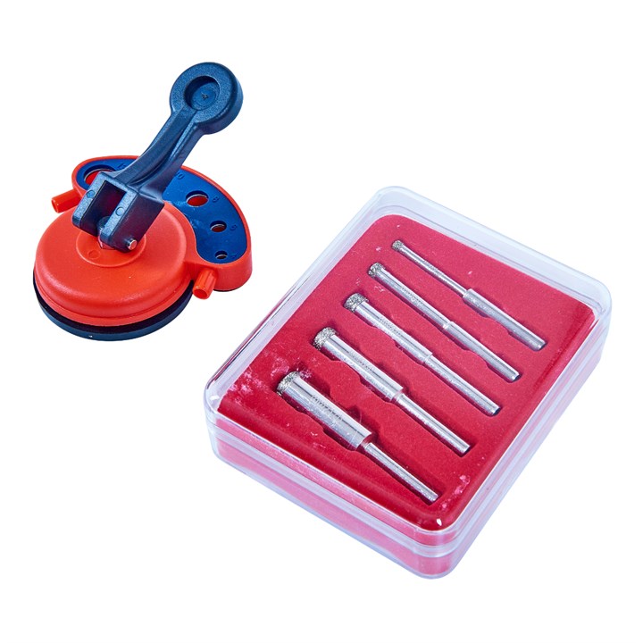 Amtech Diamond tile core drill kit and vacuum base drill guide S4405