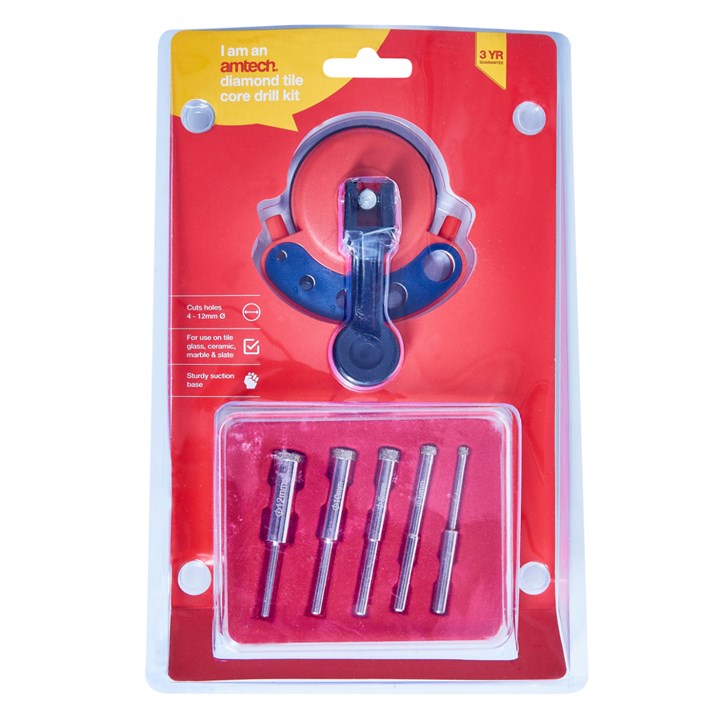 Amtech Diamond tile core drill kit and vacuum base drill guide S4405