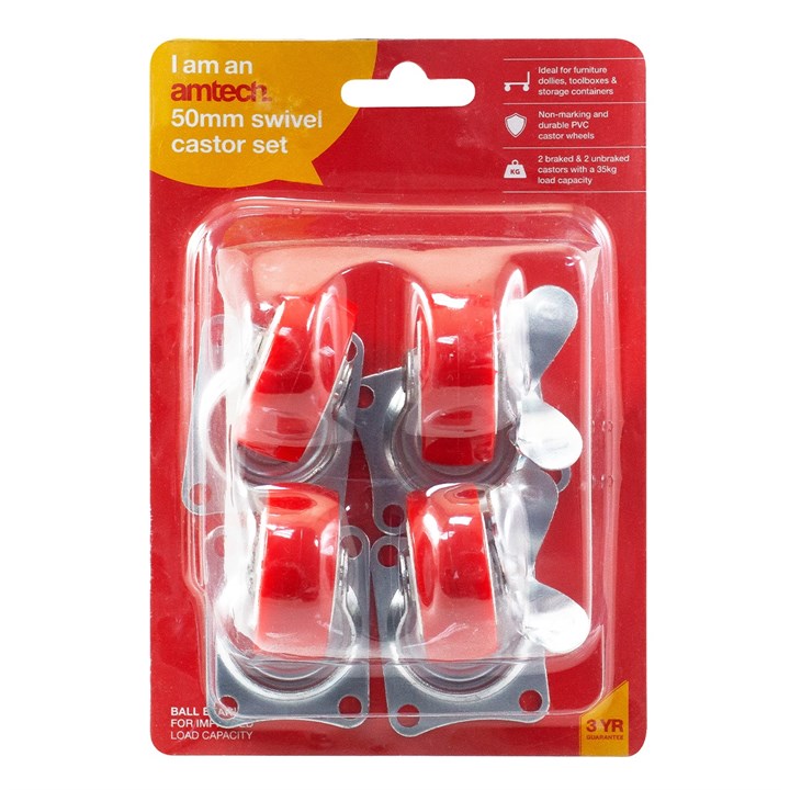 Amtech 4 Piece swivel castor set (140kg load) S5670