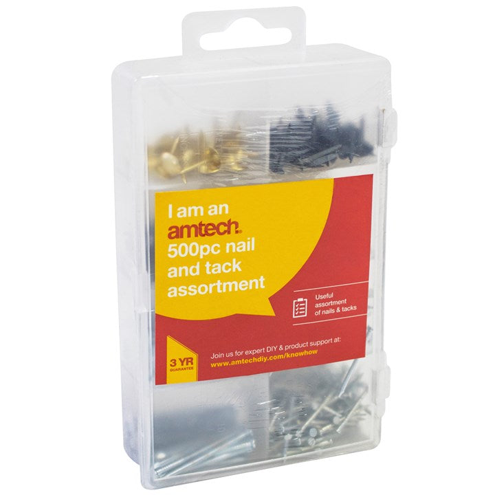 Amtech 500 Piece set of assorted nails, tacks and push pins S5800