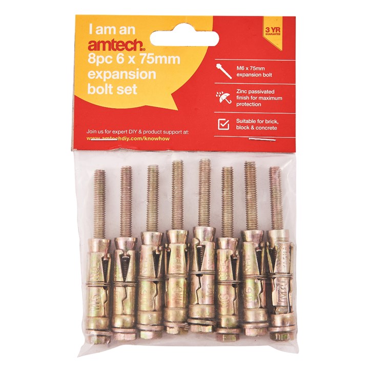 Amtech 8 Piece M6 x 75mm expansion bolts S5920