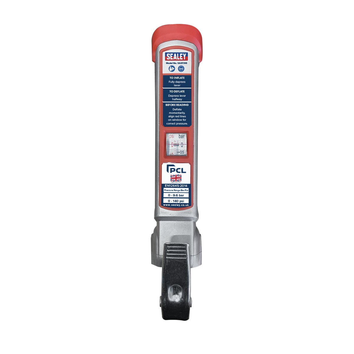 Sealey Tyre Inflator with 2.5m Hose & Twin Clip-On Connector SA37/95