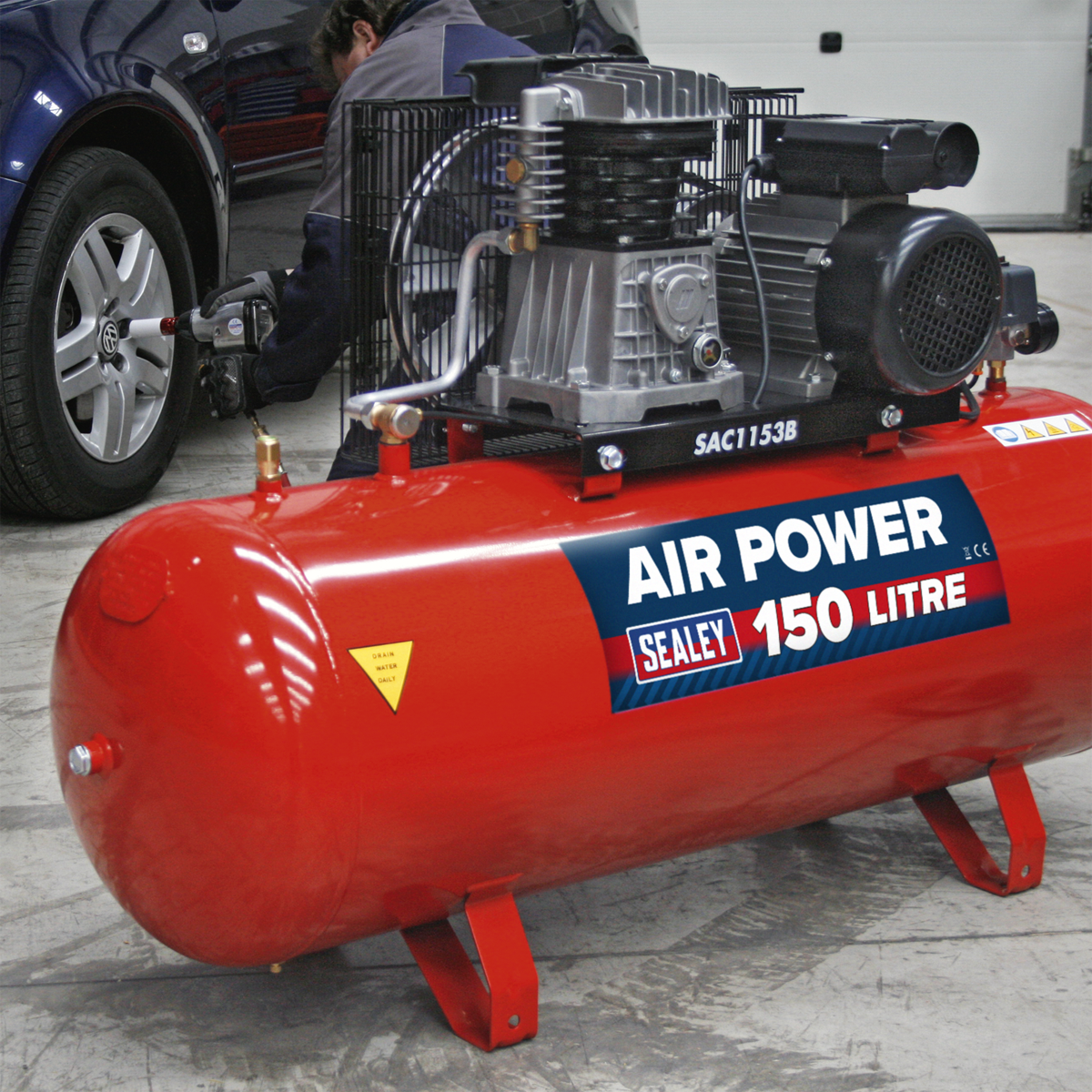 Sealey 150L Belt Drive Air Compressor 3hp with Cast Cylinders SAC1153B