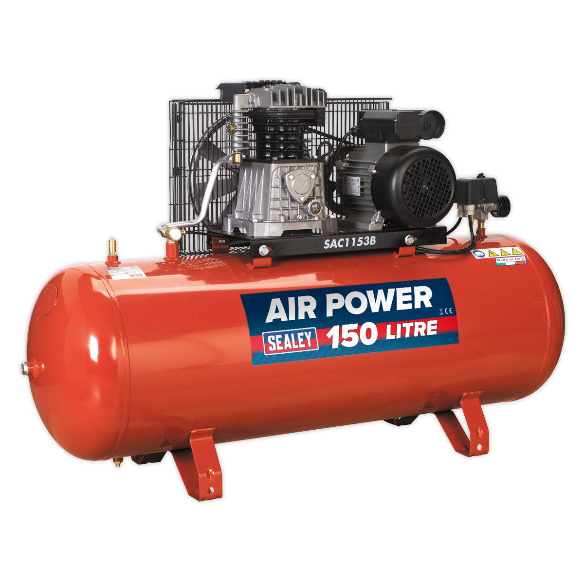 Sealey 150L Belt Drive Air Compressor 3hp with Cast Cylinders SAC1153B