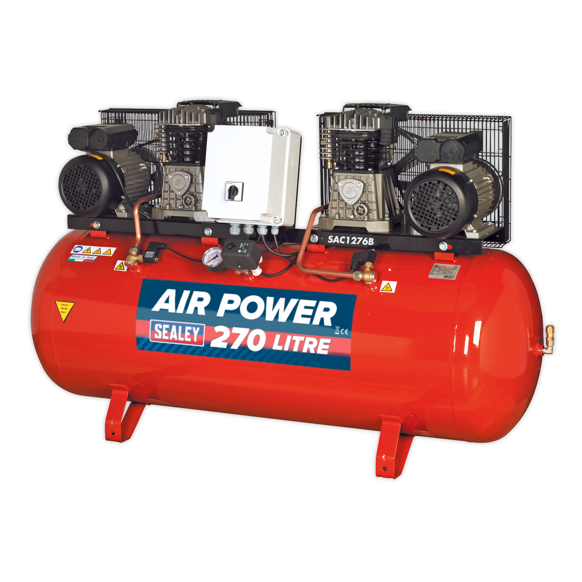 Sealey 270L Belt Drive Air Compressor 2 x 3hp with Cast Cylinders SAC1276B