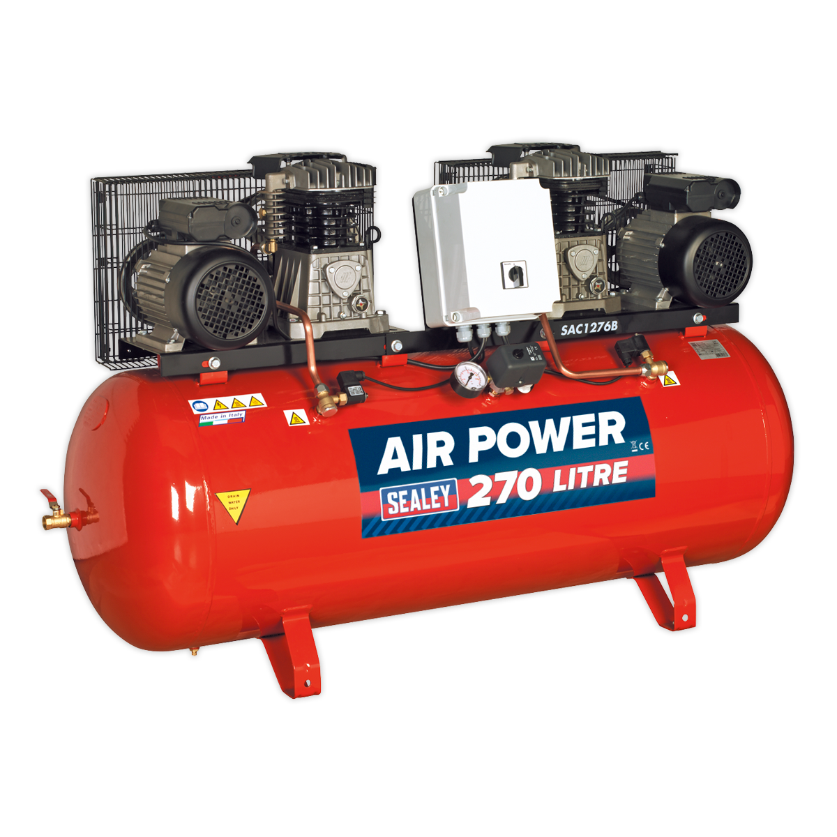 Sealey 270L Belt Drive Air Compressor 2 x 3hp with Cast Cylinders SAC1276B