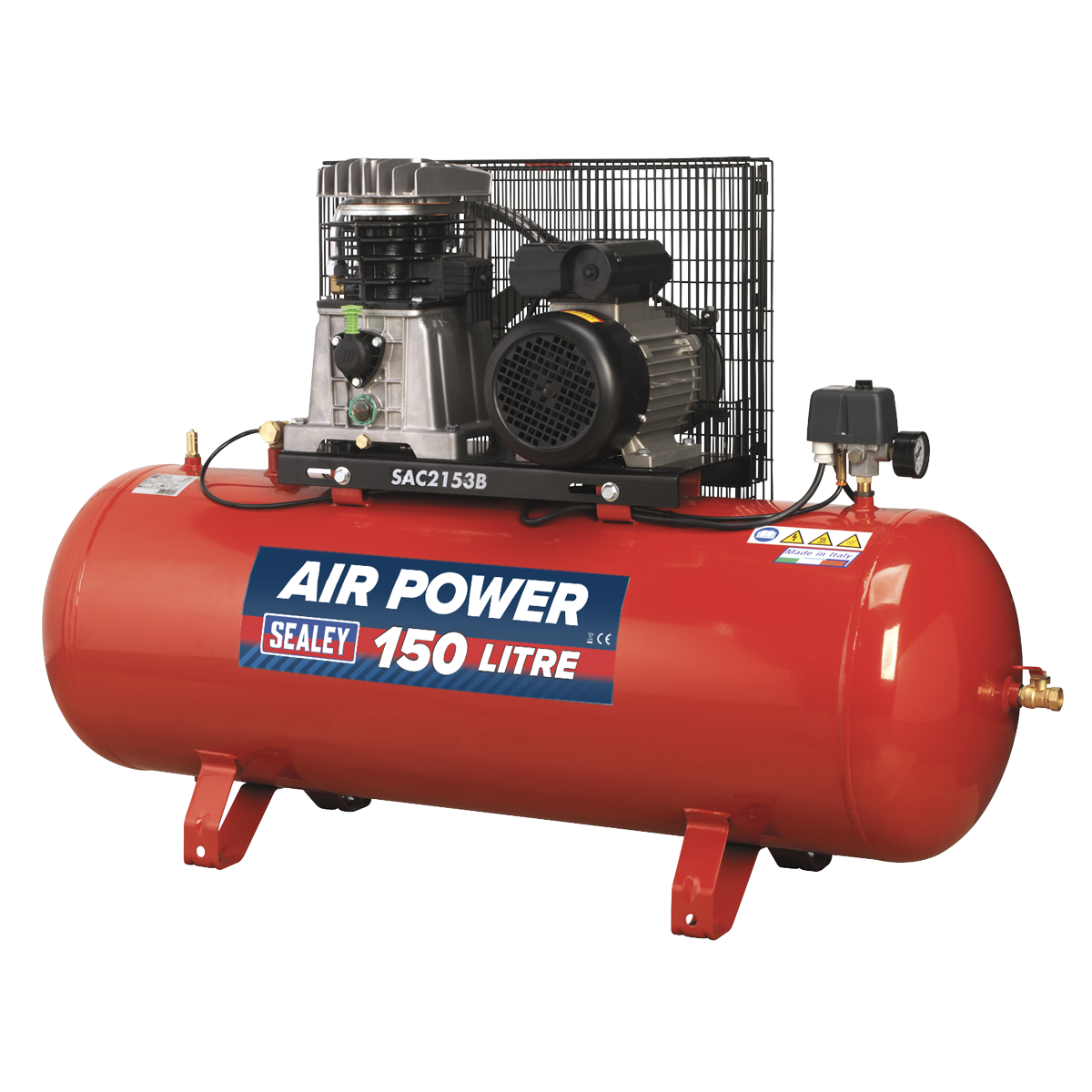 Sealey 150L Belt Drive Air Compressor 3hp with Cast Cylinders SAC2153B