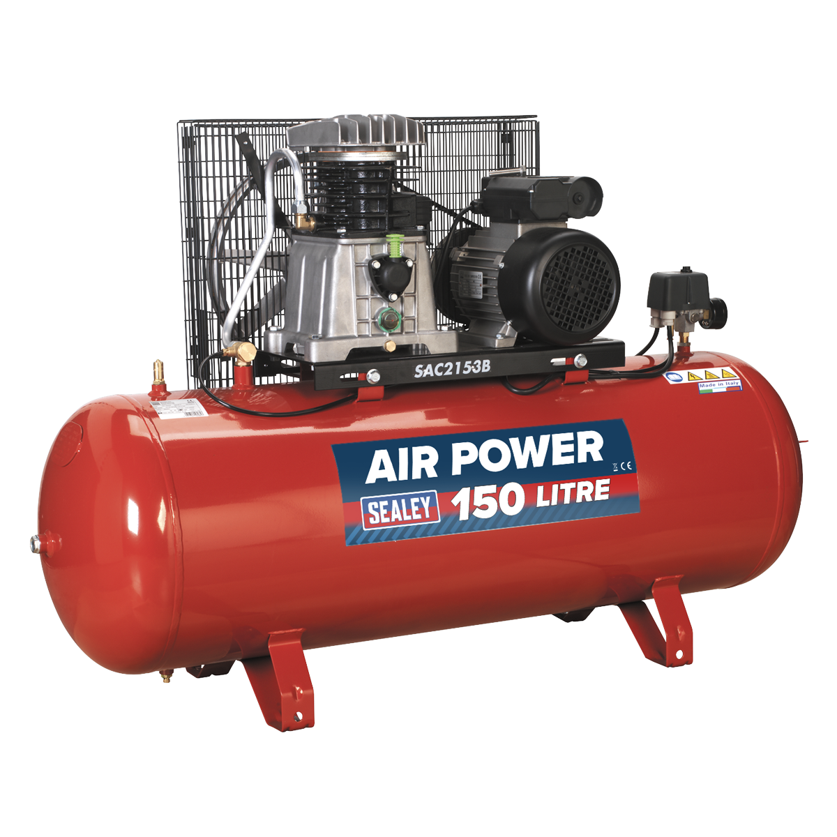 Sealey 150L Belt Drive Air Compressor 3hp with Cast Cylinders SAC2153B
