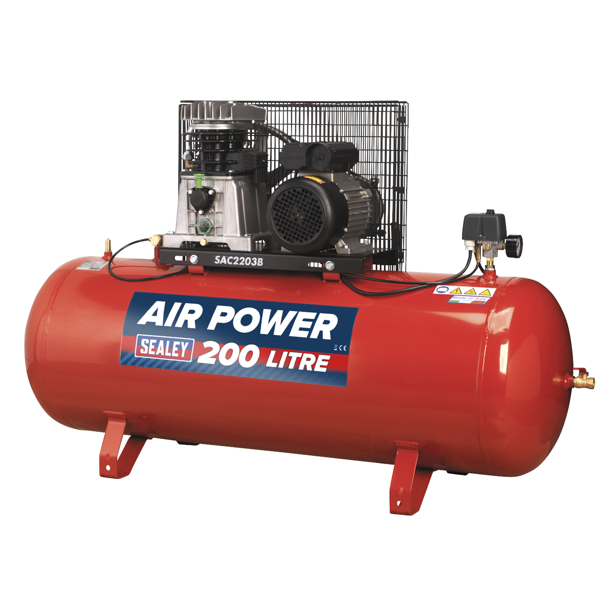 Sealey 200L Belt Drive Air Compressor 3hp with Cast Cylinders SAC2203B