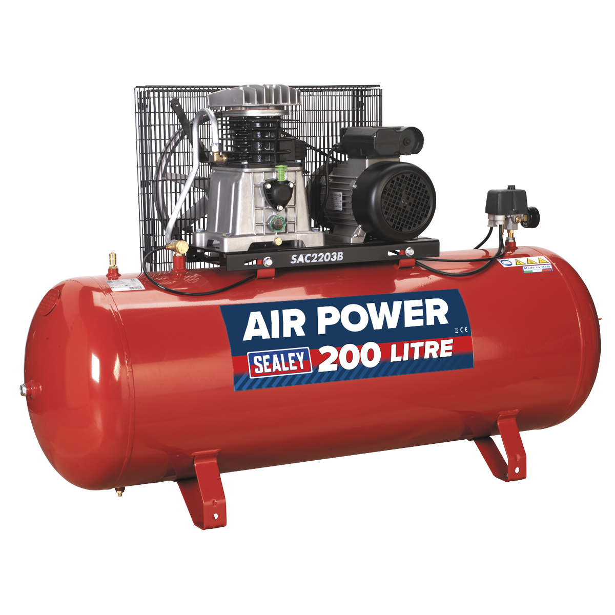 Sealey 200L Belt Drive Air Compressor 3hp with Cast Cylinders SAC2203B