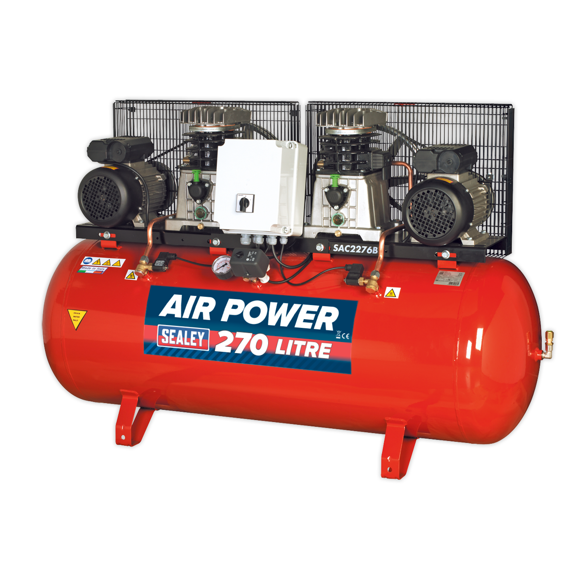 Sealey 270L Belt Drive Air Compressor 2 x 3hp with Cast Cylinders SAC2276B