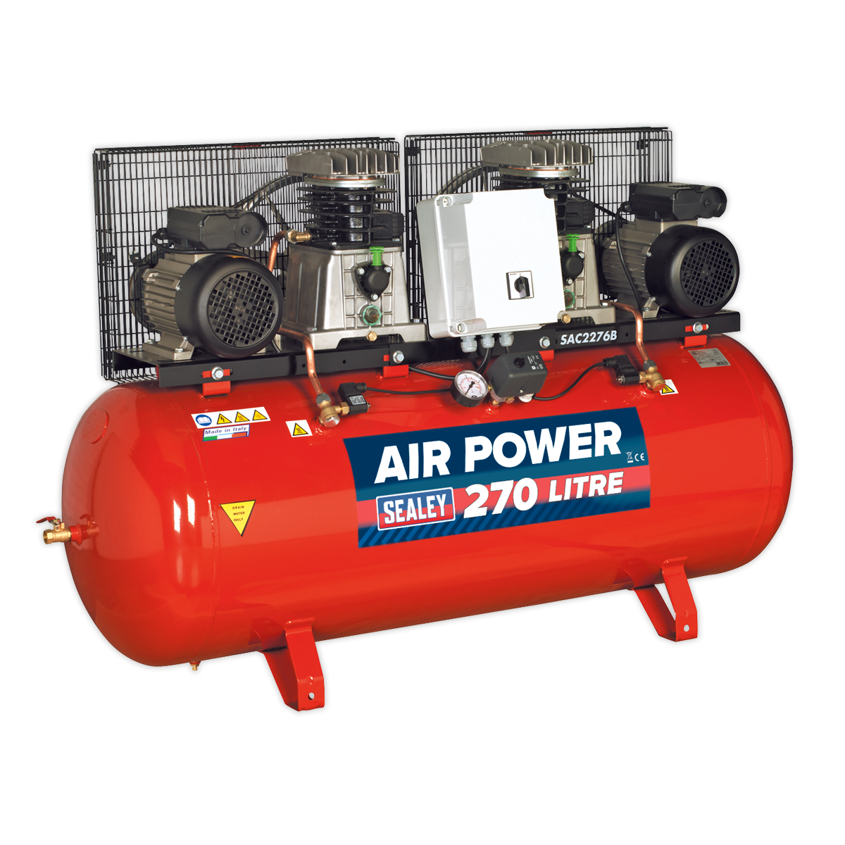 Sealey 270L Belt Drive Air Compressor 2 x 3hp with Cast Cylinders SAC2276B