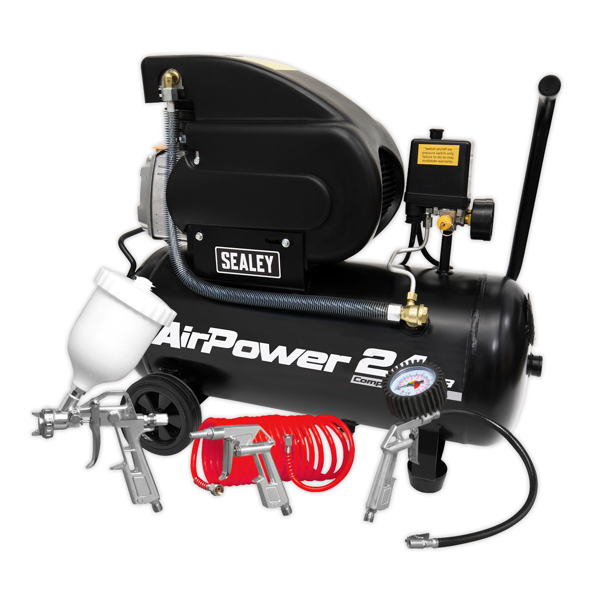 Sealey 24L Direct Drive Air Compressor 2hp with 4pc Air Accessory Kit SAC2420APK
