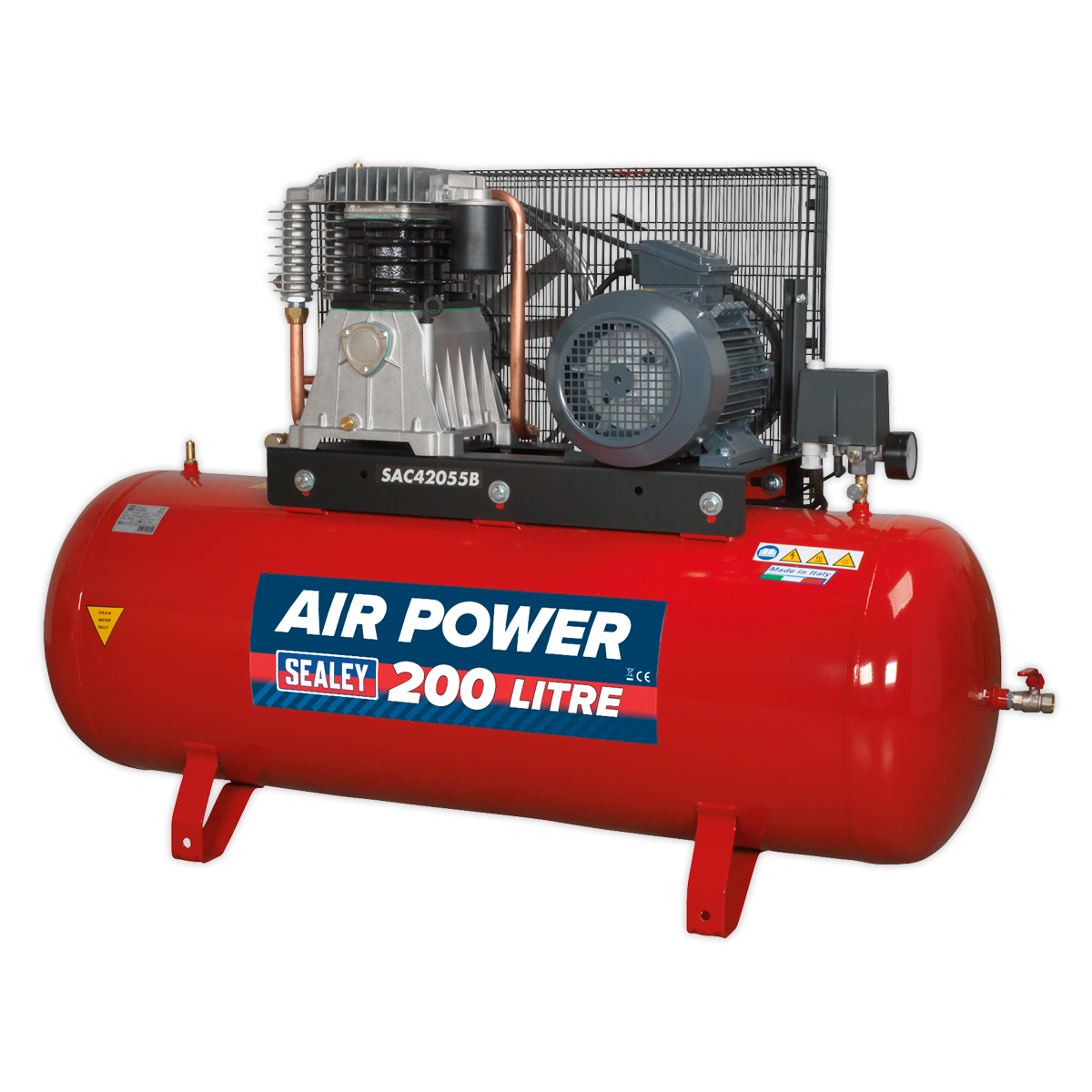 Sealey 200L Belt Drive Air Compressor 5.5hp 3ph 2-Stage with Cast Cylinders SAC42055B