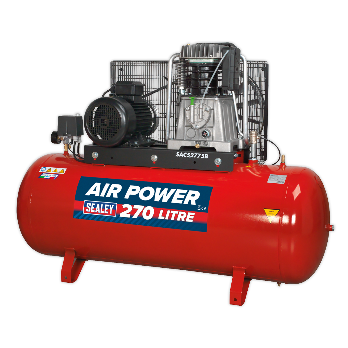 Sealey 270L Belt Drive Air Compressor 7.5hp 3ph 2-Stage with Cast Cylinders SAC52775B