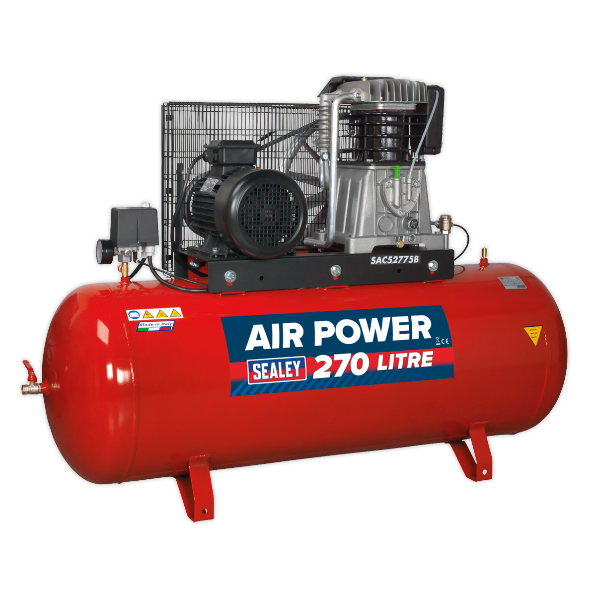 Sealey 270L Belt Drive Air Compressor 7.5hp 3ph 2-Stage with Cast Cylinders SAC52775B