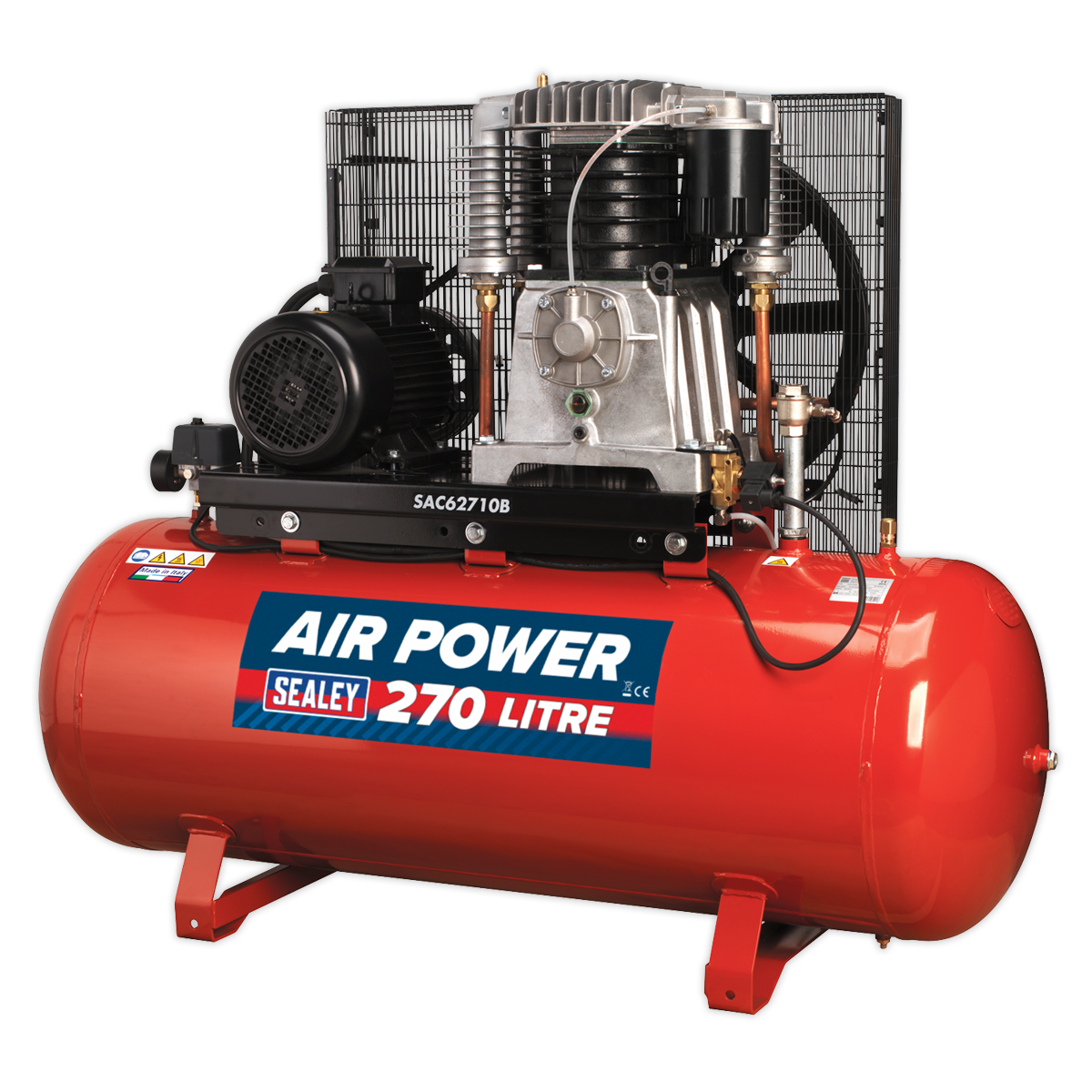 Sealey 270L Belt Drive Air Compressor 10hp 3ph 2-Stage with Cast Cylinders SAC62710B