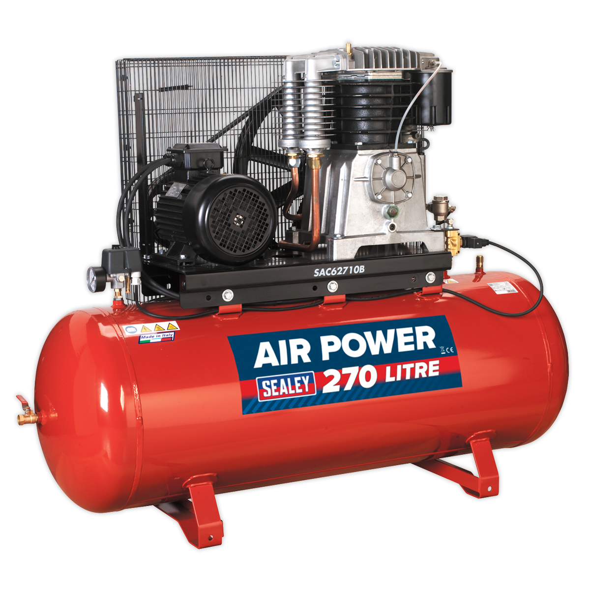 Sealey 270L Belt Drive Air Compressor 10hp 3ph 2-Stage with Cast Cylinders SAC62710B