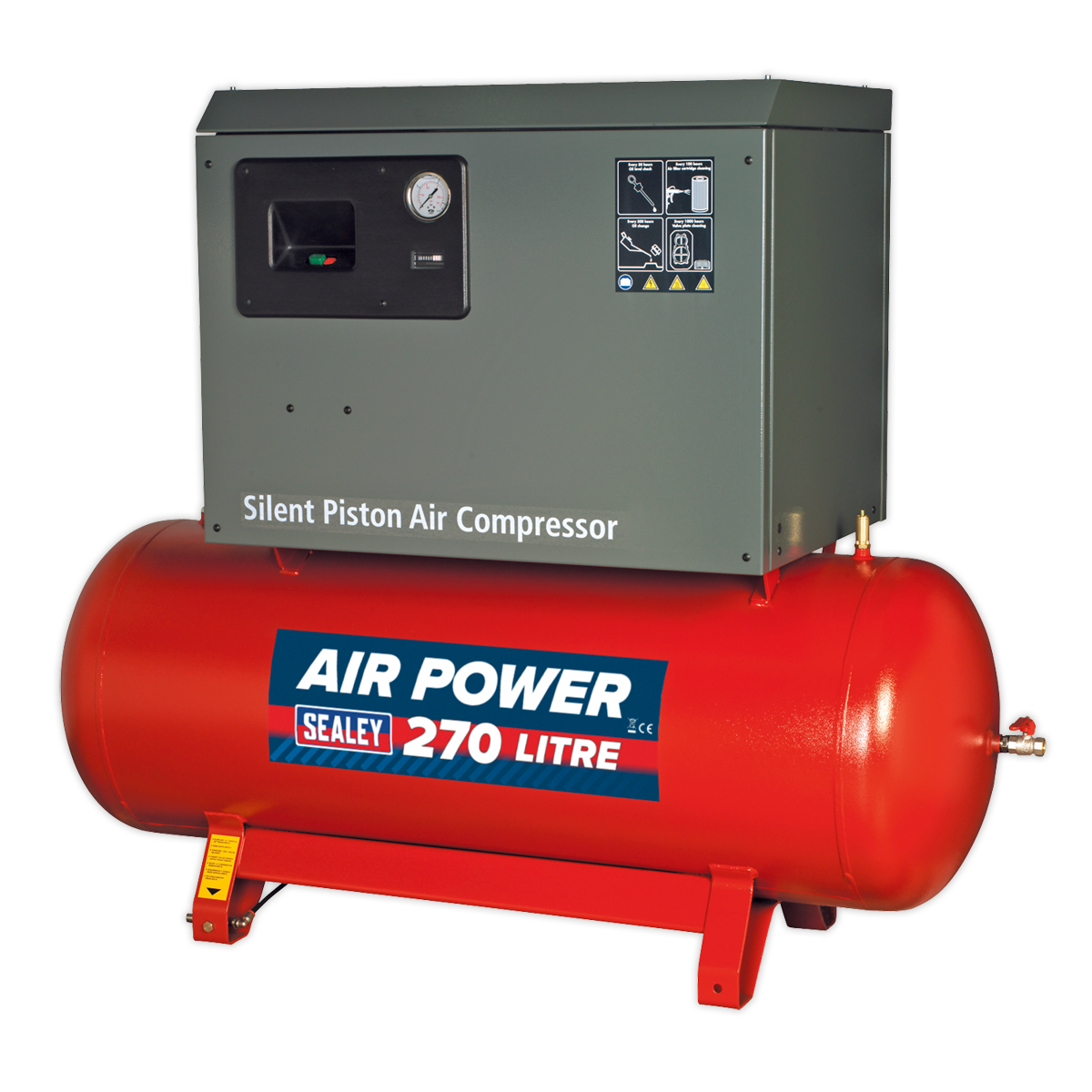 Sealey 270L Belt Drive Compressor 7.5hp 3ph 2-Stage with Cast Cylinders Low Noise SAC72775BLN