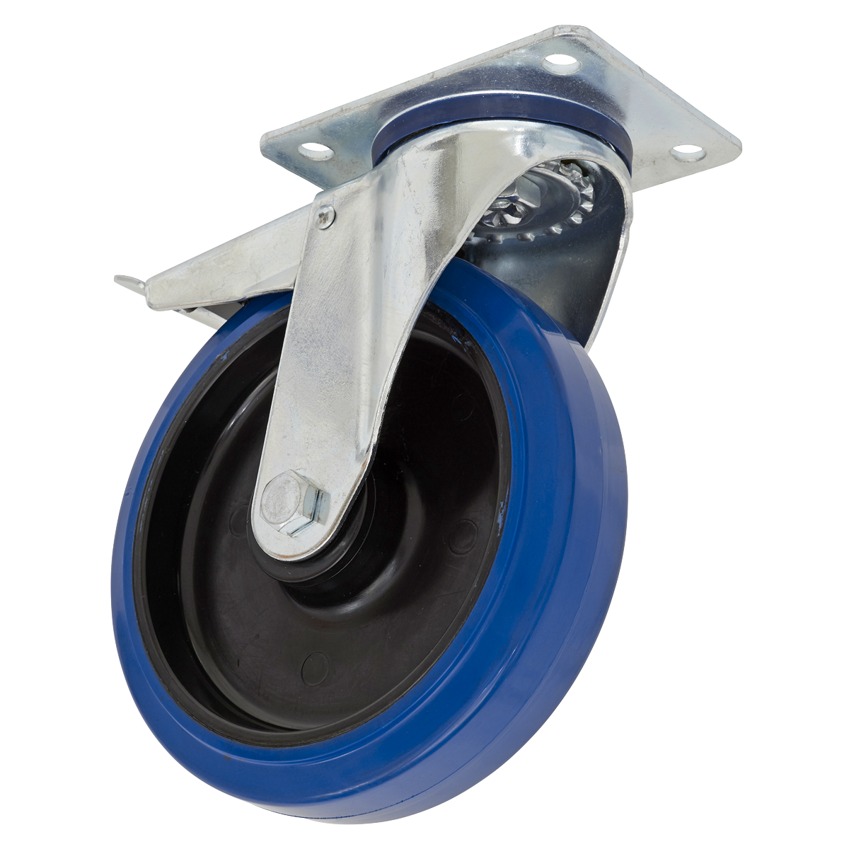 Sealey Ø160mm Heavy-Duty Blue Elastic Rubber Castor Wheel Swivel with Total Lock - Trade SCW3160SPLEM