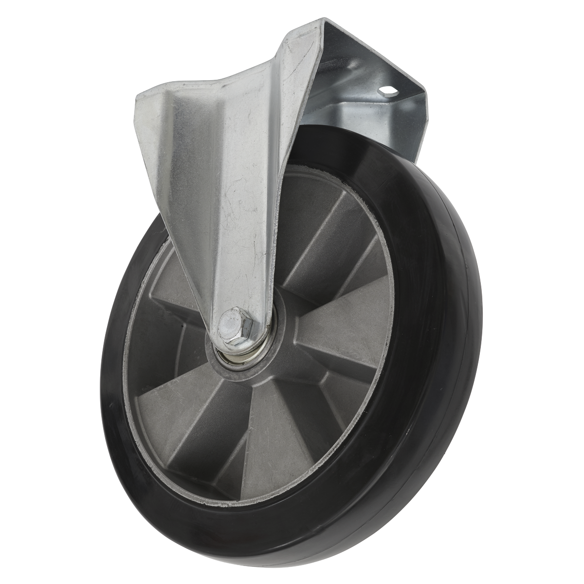 Sealey Ø200mm Heavy-Duty Rubber Castor Wheel Fixed Plate - Trade SCW5200FPEM