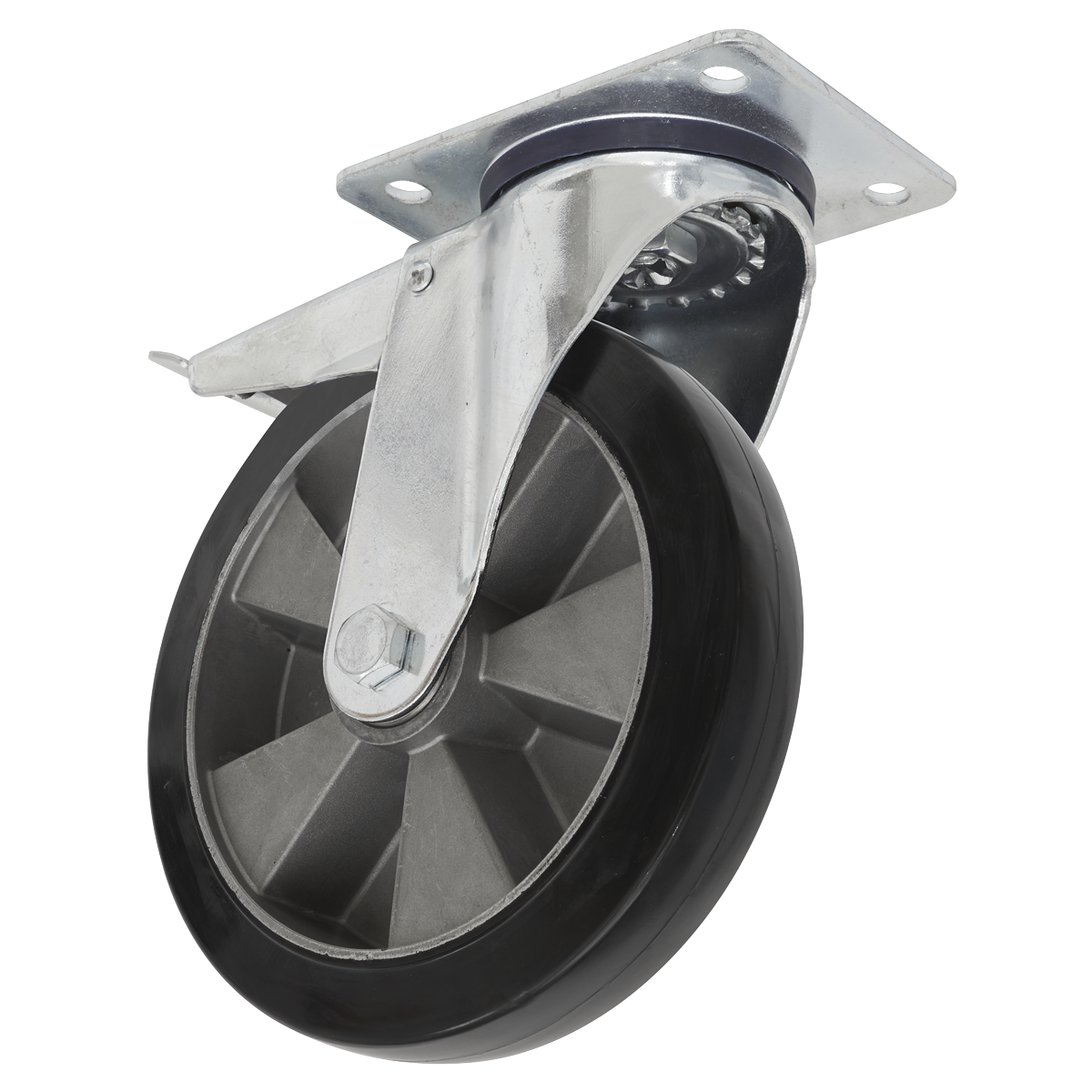 Sealey Ø200mm Heavy-Duty Rubber Castor Wheel Swivel with Total Lock - Trade SCW5200SPLEM