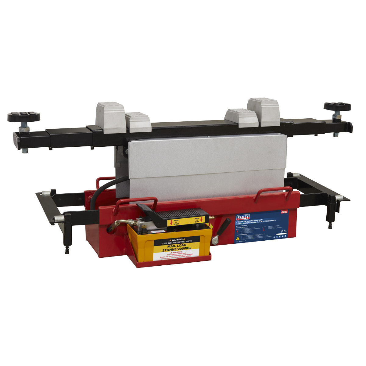 Sealey 2tonne Air Jacking Beam with 1.6m Extending Arms & Flat Roller Supports SJBEX200A