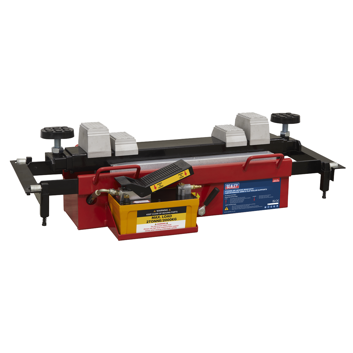 Sealey 2tonne Air Jacking Beam with 1.6m Extending Arms & Flat Roller Supports SJBEX200A