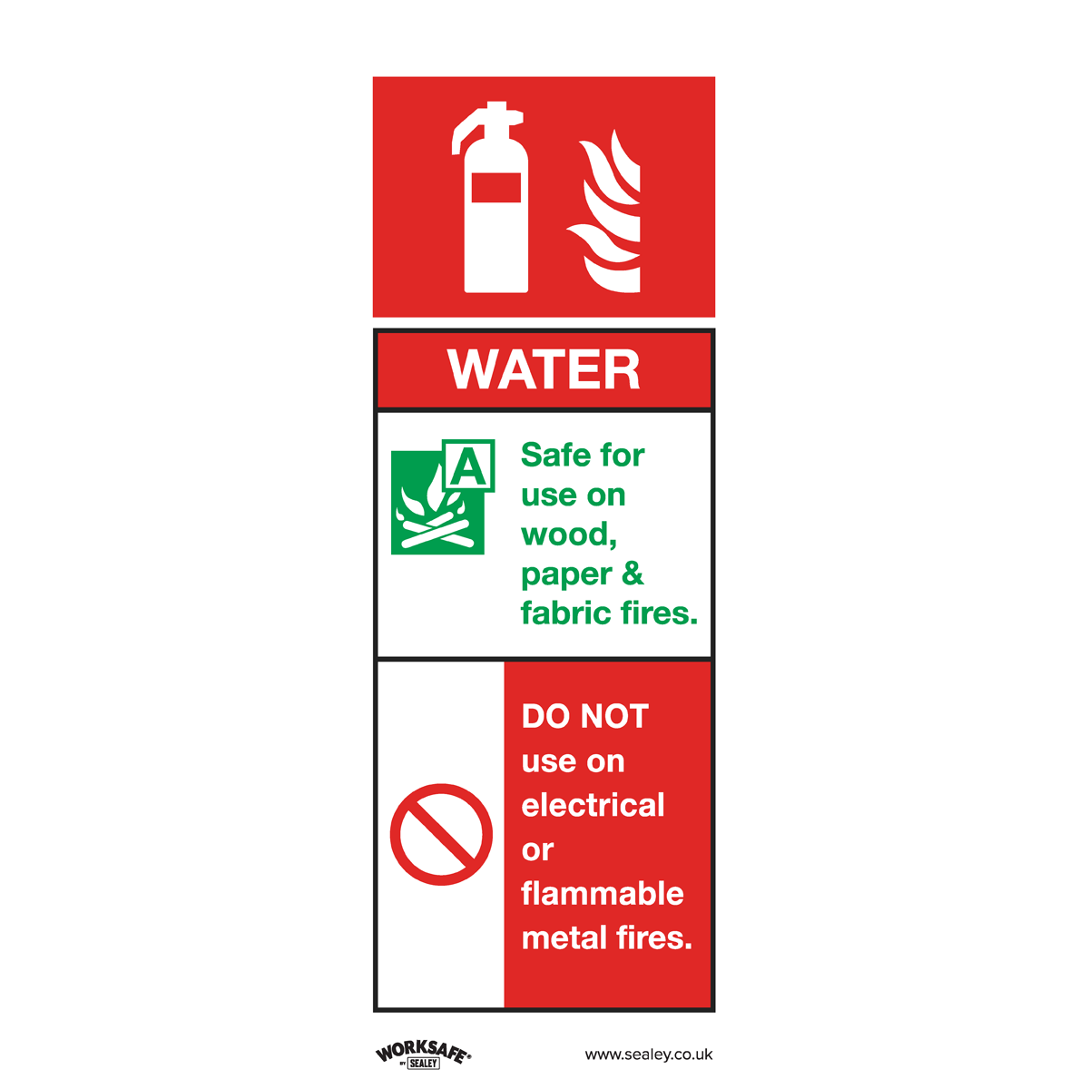 Sealey Water Fire Extinguisher - Safe Conditions Safety Sign - Rigid Plastic SS27P1