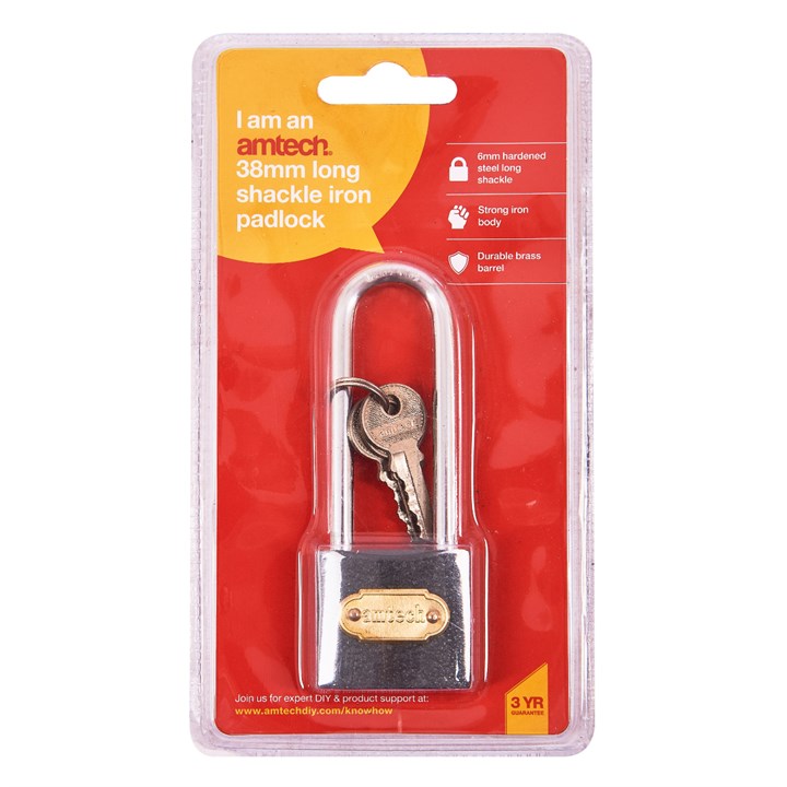 Amtech 38mm Long shackle iron padlock T0600C