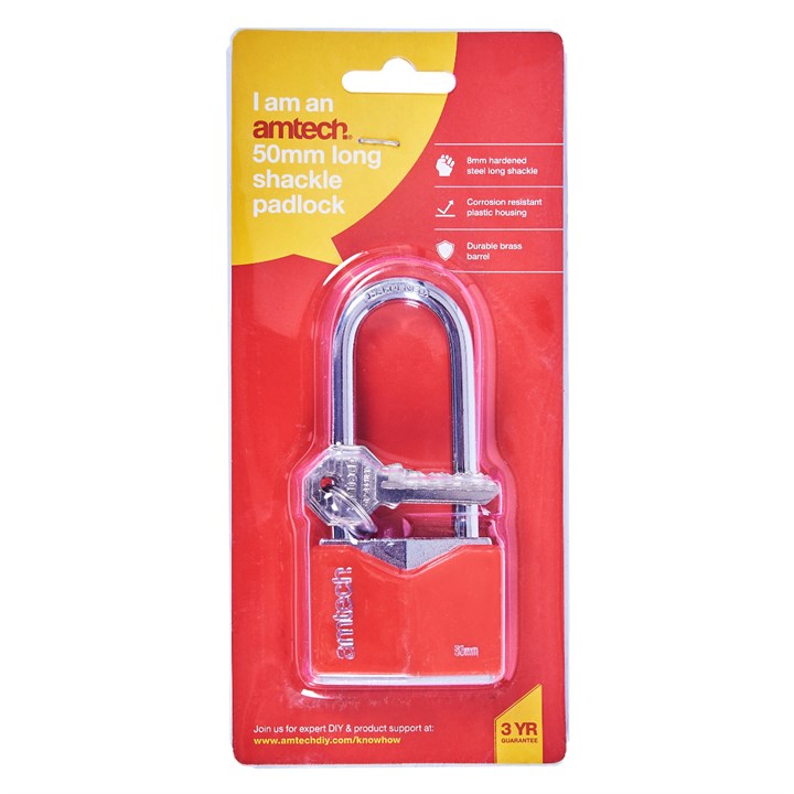 Amtech 50mm Long shackle rhombic chrome plated iron padlock T0708