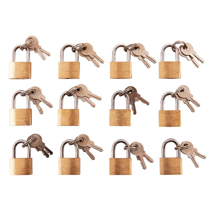 Amtech 12 Piece 20mm brass padlock set T0790