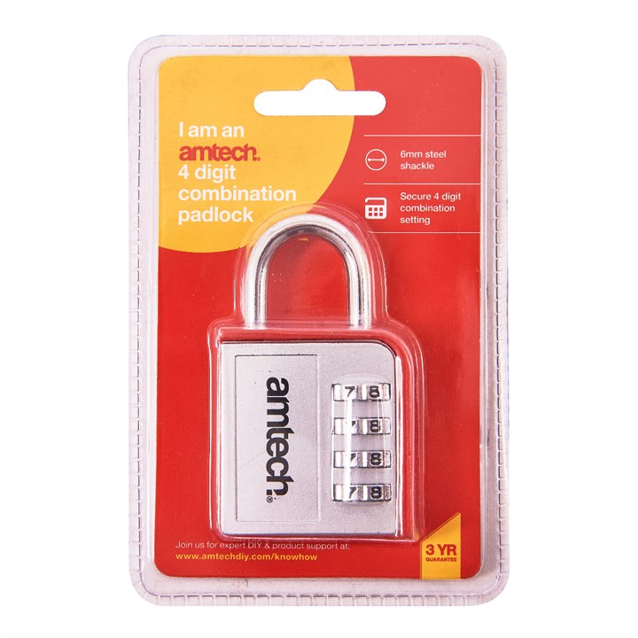 Amtech 4 Digit zinc combination padlock T1142
