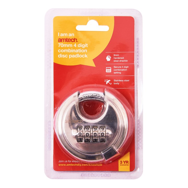 Amtech 70mm 4 Digit stainless steel combination padlock T1146