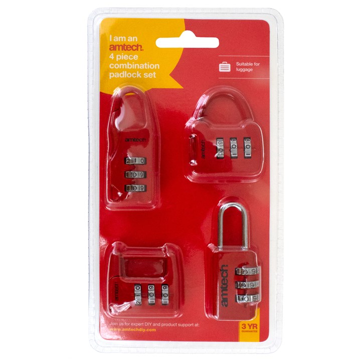 Amtech 4 Piece combination padlock set T1153