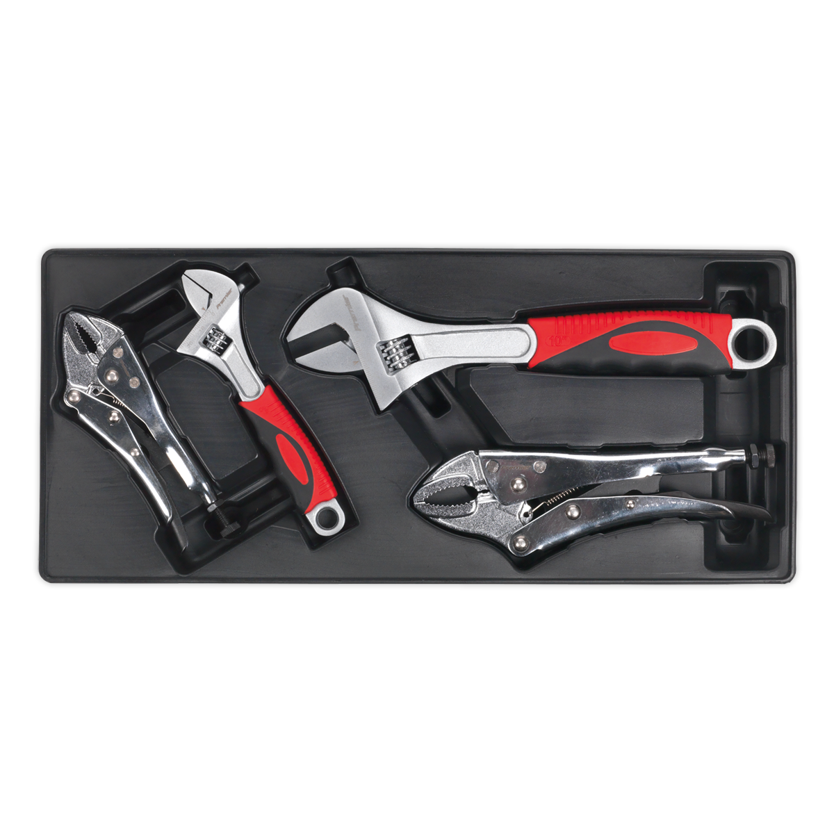Sealey 4pc Locking Pliers & Adjustable Wrench Set with Tool Tray TBT04