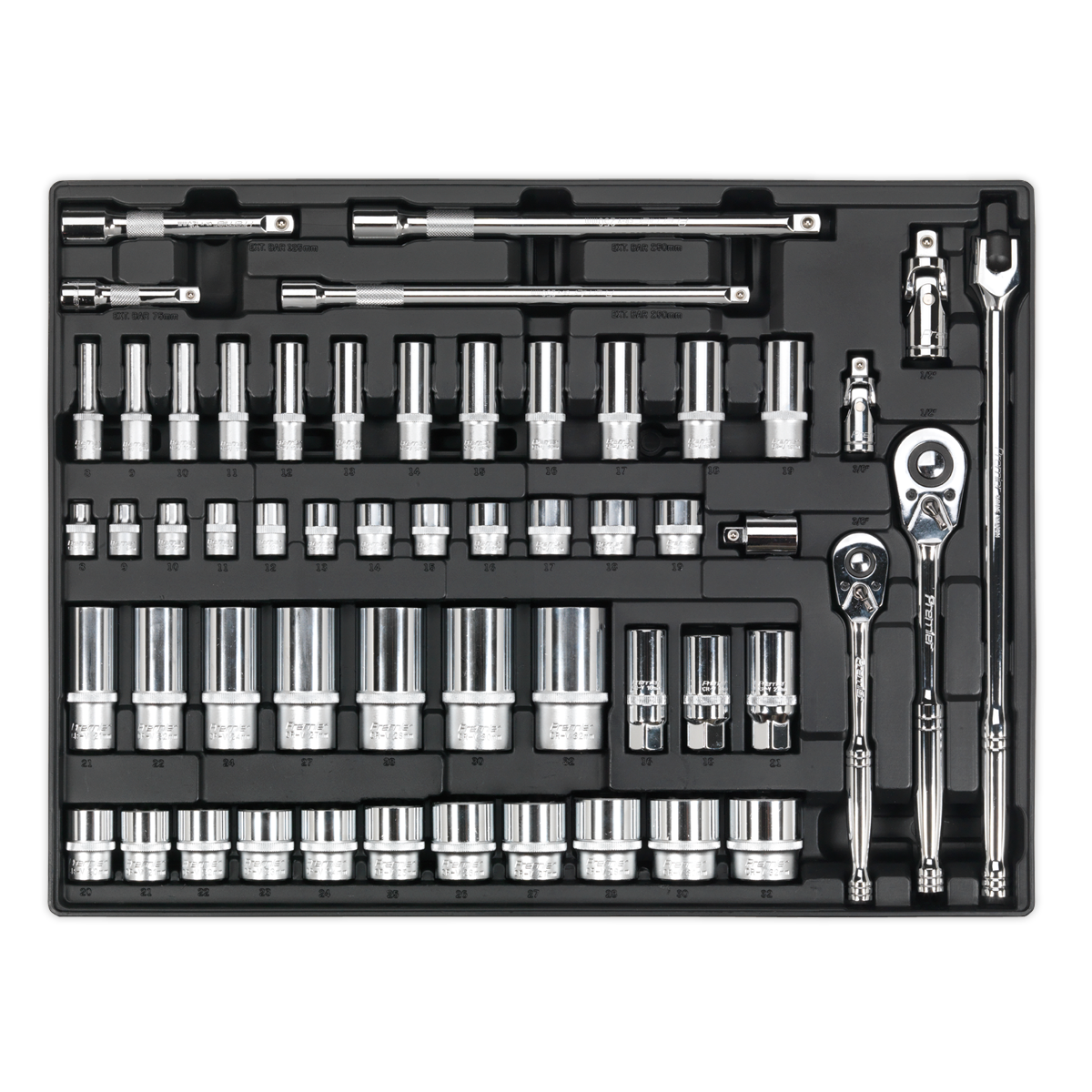 Sealey 55pc 3/8" & 1/2"Sq Drive Socket Set with Tool Tray TBT31