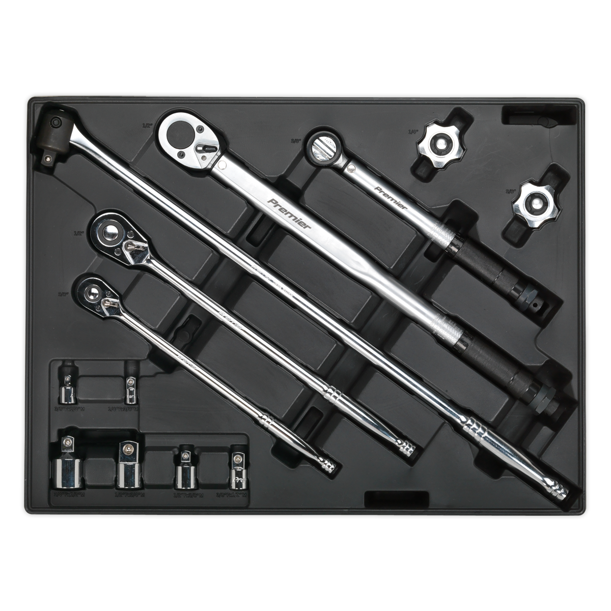 Sealey 13pc Ratchet, Torque Wrench, Breaker Bar & Socket Adaptor Set with Tool Tray TBT32
