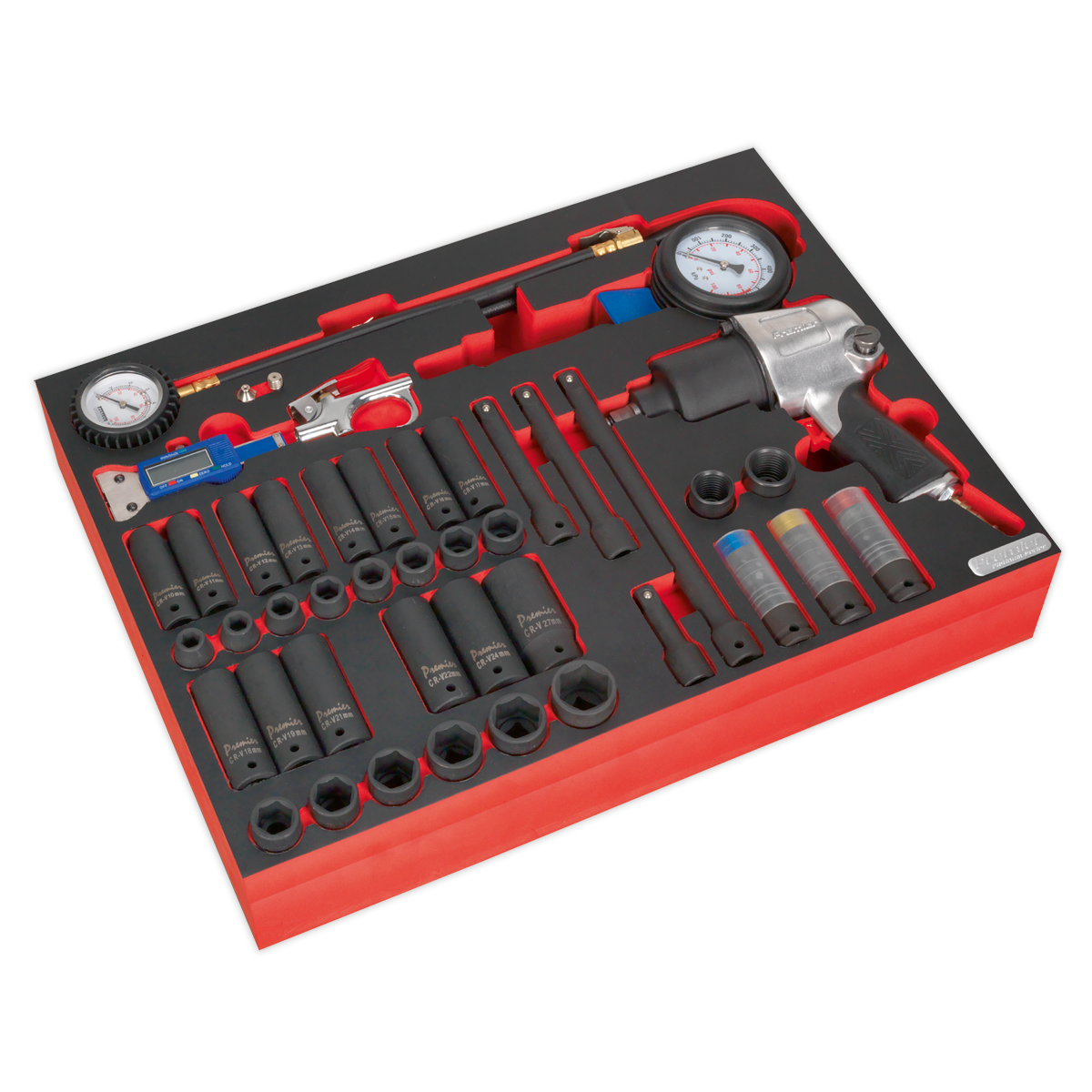 Sealey 42pc Impact Wrench, Sockets & Tyre Tool Set with Tool Tray TBTP08