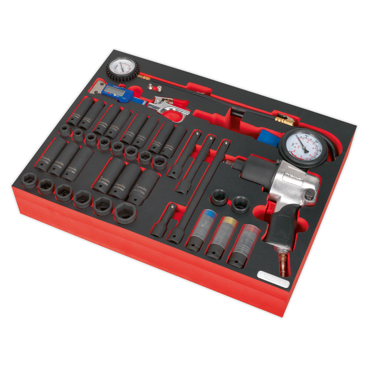 Sealey 42pc Impact Wrench, Sockets & Tyre Tool Set with Tool Tray TBTP08