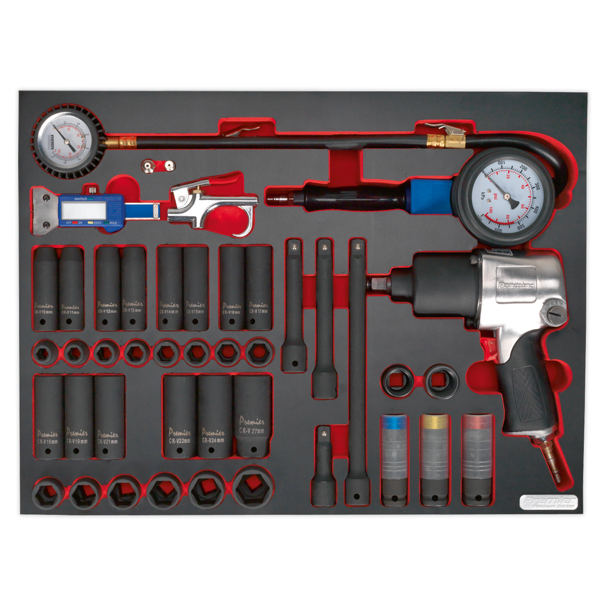 Sealey 42pc Impact Wrench, Sockets & Tyre Tool Set with Tool Tray TBTP08