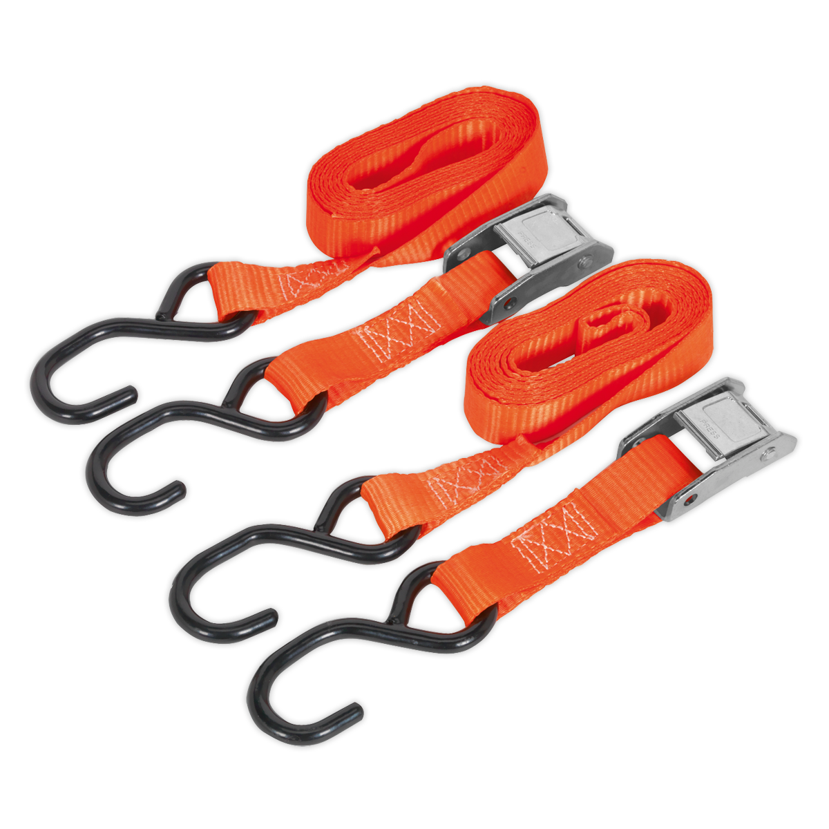 Sealey 25mm x 2.5m Polyester Webbing Cam Buckle Tie Down with S-Hooks 500kg Breaking Strength TD05025CS
