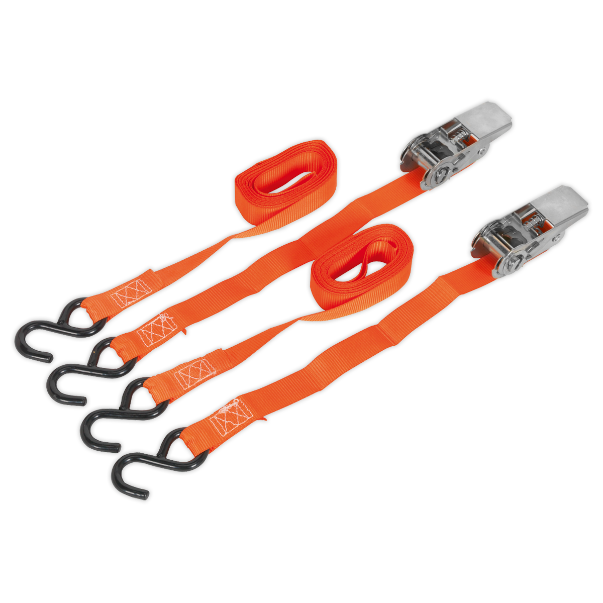 Sealey 25mm x 4m Polyester Webbing Ratchet Tie Down with S-Hooks 500kg Breaking Strength - Pair TD0540S2