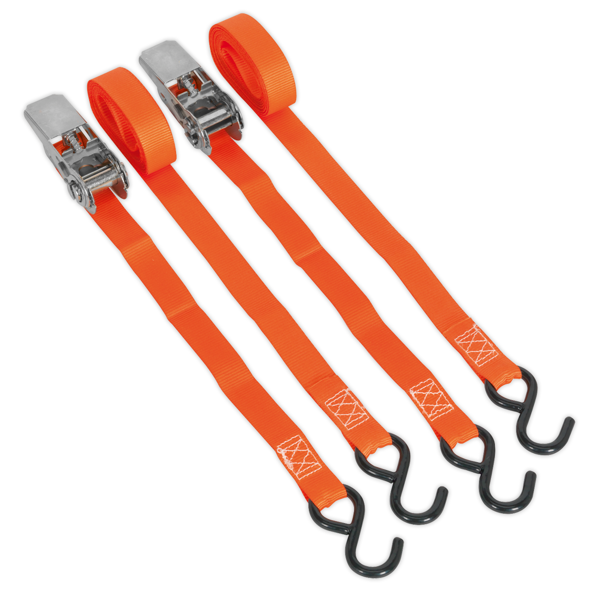 Sealey 25mm x 4m Polyester Webbing Ratchet Tie Down with S-Hooks 500kg Breaking Strength - Pair TD0540S2