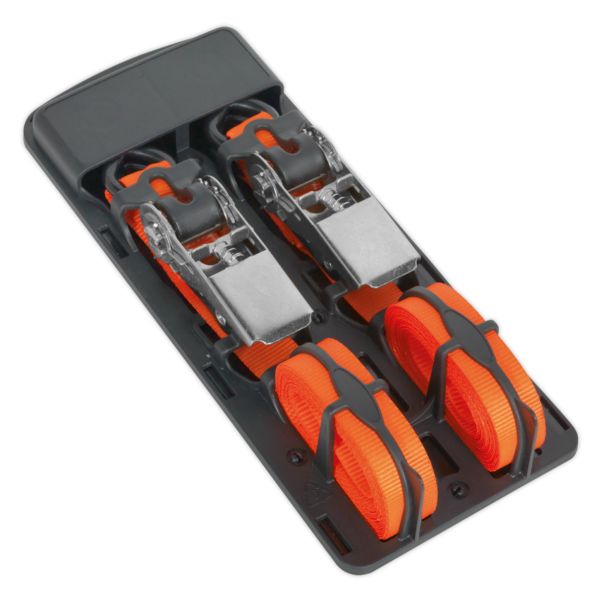 Sealey 25mm x 4m Polyester Webbing Ratchet Tie Down with S-Hooks 500kg Breaking Strength - Pair TD0540S2